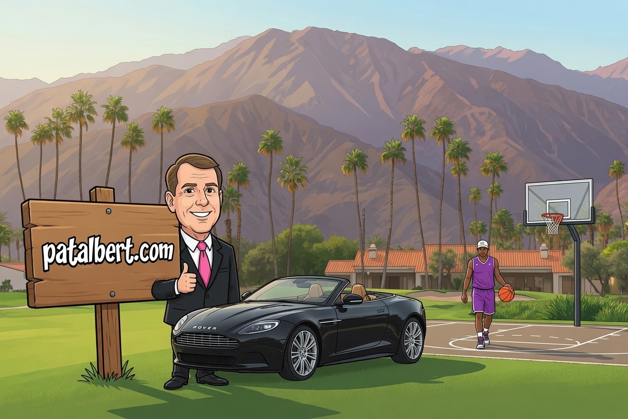 Pat Albert cartoon on a basketball court